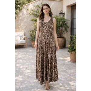 Sundance Brown & Cream Print Maxi Dress Size 14 Flowy 100% Rayon